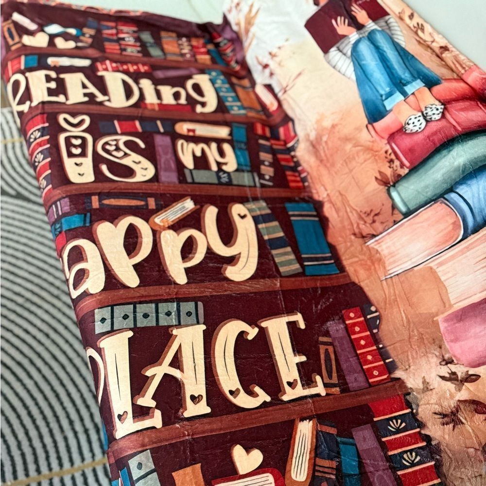 Cozy "Reading Is My Happy Place" Printed‎ Blanket, Super Soft, Warm, 50 x 60 - Picture 7 of 12